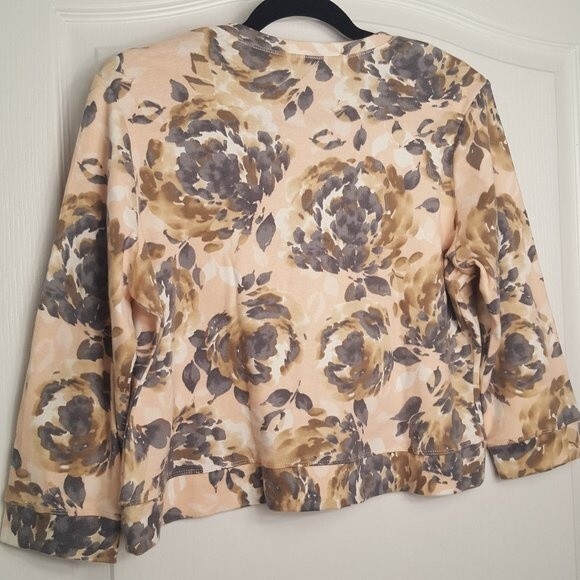 rafaella PETITE Peach Gray Floral Cardigan - Picture 6 of 6